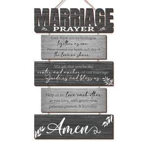1 Set Marriage Prayer Wooden Signs Wood Wall Decor Inspirational Wall Art Signs Rustic Wooden Hanging Decorations for Bedroom Kitchen Living Room Bathroom Home-free installation Easy to hang