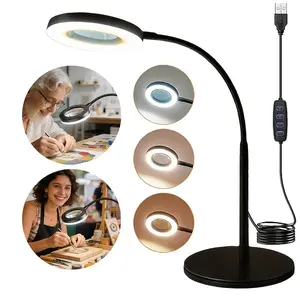 A Light  with Magnifying Glass, 5X Magnification, 3 Adjustable Lighting Modes,  LED Night Lamp Suitable for Working in Bed, Crafting, Repairs, Available in 3 Colors for The Magnifying Desk Lamp