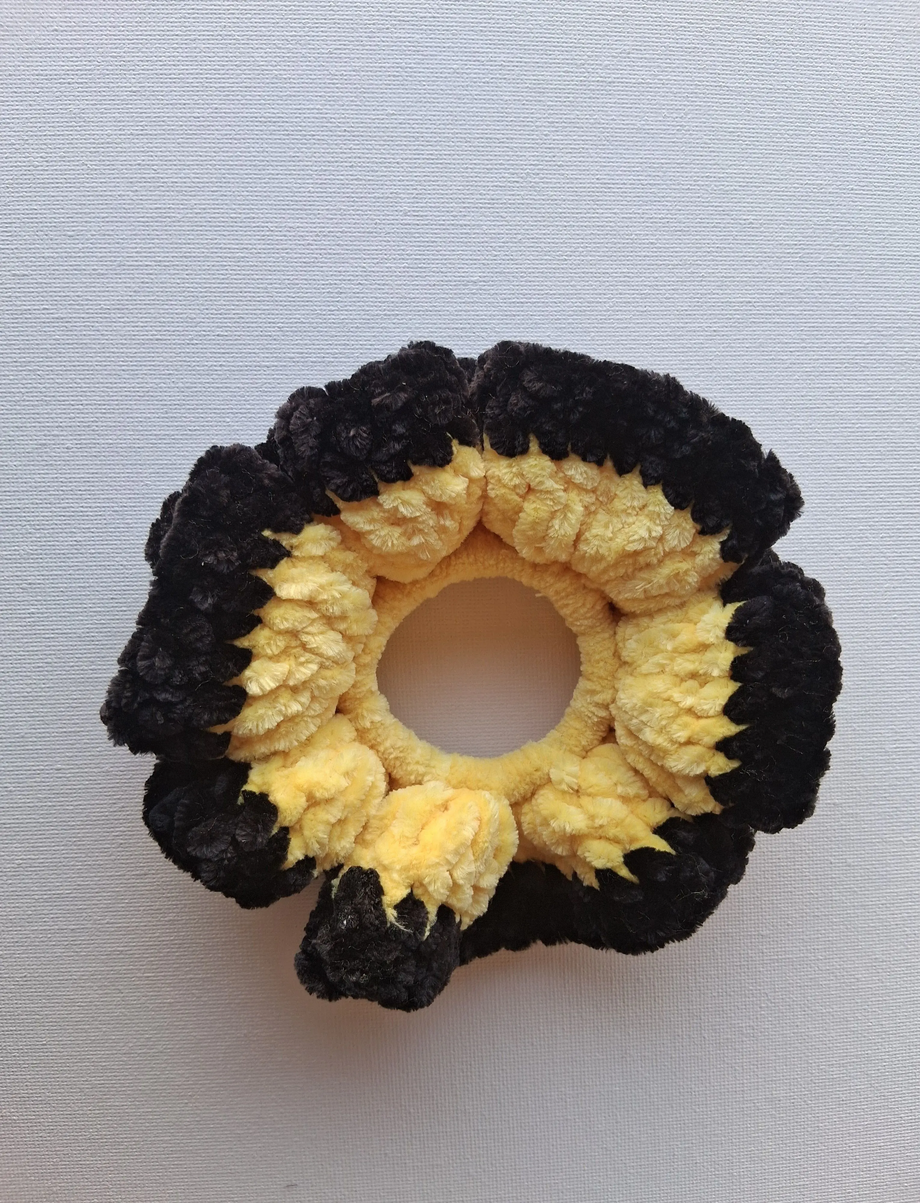 Yellow Velvet Scrunchie with Black Trim - Handmade Crochet Hair Tie