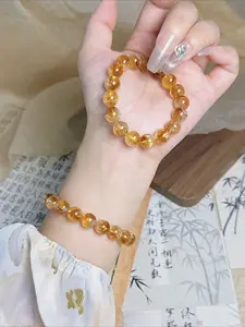 Hylemi Simulated Yellow Citrine Bracelet, 8mm/10mm Faux Amber Crystal Beaded Stretch Bracelet