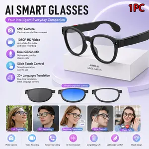 Intelligent AI camera glasses, 8 million pixels, 1200P recording, AI object recognition, making and receiving calls, AI translation, music control, GPT chat connection, dual microphones for noise reduction, sliding touch, over 20 languages, three lenses