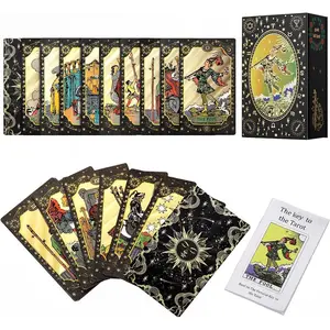 Tarot Cards, 78 Gold foil Tarot Cards Deck for Beginners and Professional Player with Box Tarot PVC Durable Waterproof Wrinkle Resistant (Black Gold)