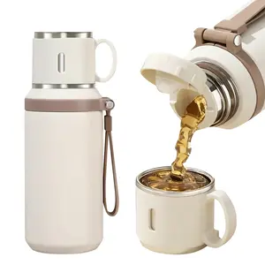 20oz Stainless Steel Insulated Water Bottle Vacuum Flask with Rope, Dual Function Coffee Cup, water bottle for women,Portable Outdoor Mug for Camping, Cycling, Home, Office