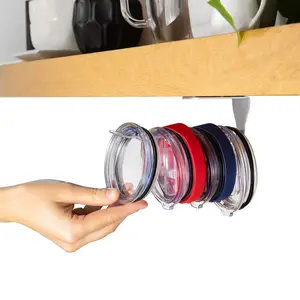 ELYPRO - Horizontal Tumbler Lid Organizer - Self-Adhesive Under-Cabinet Mount, Space-Saving Design, Holds Multiple Lids, Clutter-Free Kitchen Cabinets and Countertops Organization, Steel, Silver