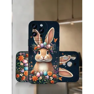 Cute rabbit floral Easter egg phone case, cartoon animal pattern protective case, suitable for girls and women, compatible with iPhone 17/16/15/14/13/12/11/X/XS/XSMAX/16E/12.13MINI, holiday gift for friends, Flower, Cover, Accessories, Smartphone