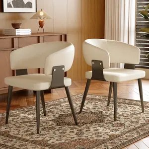 Tan Brown Modern Leather Accent Chairs, Set of 2 – Comfortable & Stylish Upholstered Chairs for Living Room & Office (off white faux leather), 19.29"D x 18.89"W x 17.71"H