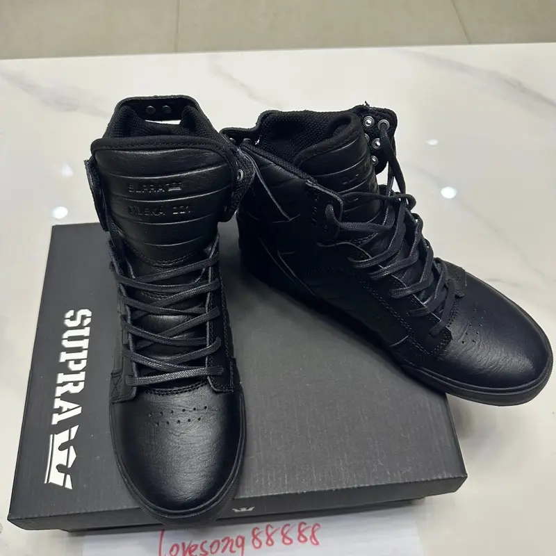 Supra Skytop HF All-Black Red Sole Cowhide Sneakers High-Top Supra Skytop HF All-Black Red Sole Cowhide Sneakers High-Top