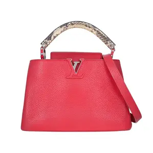 Pre-owned Louis Vuitton Taurillion Shoulder Bags Taurillon with Exotic Leather Handle Capucines BB Red
