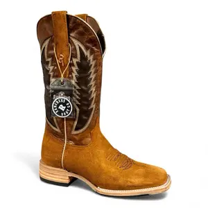 Rough Out Cafe Claro Western Boots for Men - Brown Suede with Tan Accents & Classic Square Toe Design