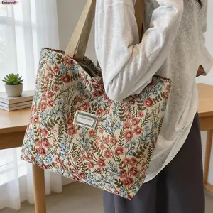 Floral Cottagecore Tote Bag Set, French Aesthetic Canvas Shoulder Bag, Large Capacity Reusable Tote, Cute Everyday Bag for School, Shopping, Travel & Daily Outfit