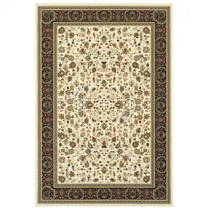 HomeRoots 509111 8 x 11 ft. Ivory & Black Oriental Power Loom Stain Resistant Rectangle Area Rug
