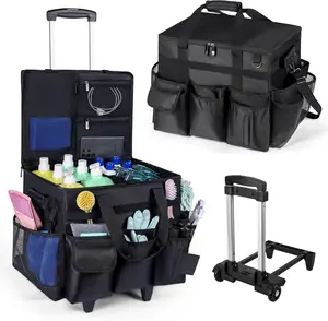 Large Rolling Cleaning  Bag with Wheels, with Detachable Trolley, Cleaning Bags on Wheels for Housekeepers, Cleaning Cart Supplies Organizer for , , Picnic (Black)