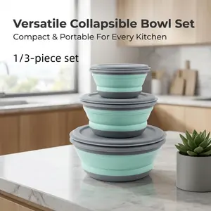 3-Piece Foldable Silicone Bowl Set (with Lids), Reusable Foldable Containers, Space-Saving and Leak-Proof, Ideal for Travel, Camping, Office Meals, and Food Storage