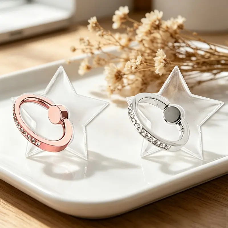 2-Pack Phone Ring Stands Silver & Rose, Cell Phone Holders, 360-Degree Rotating Foldable Universal Transparent Smartphone Ring Cellphone Holder Mount for All Phones