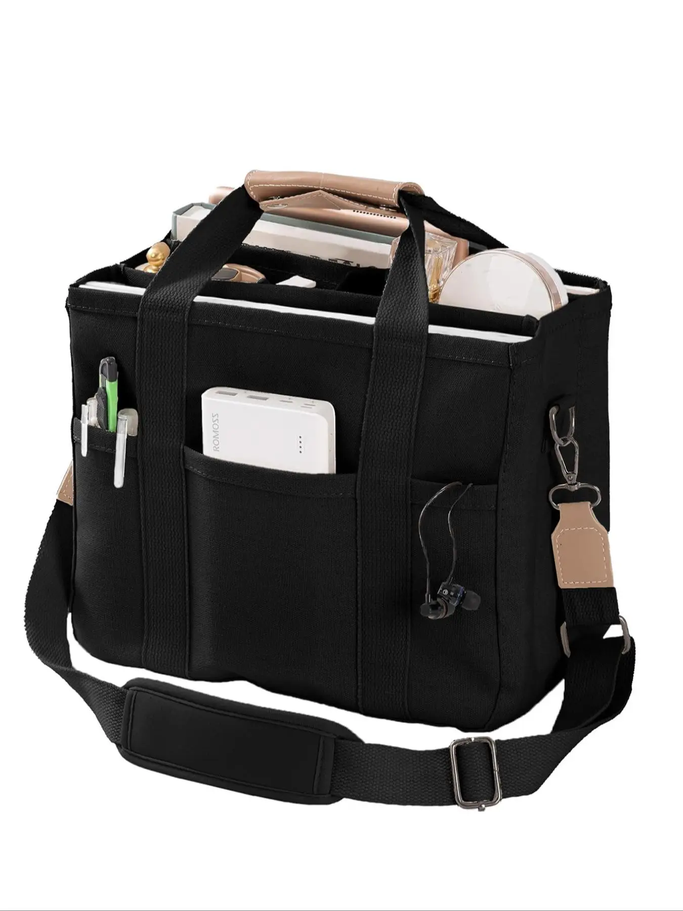 Casual Plain Canvas Tote Bag, Multi-pocket Crossbody Tote Bag for Women, Lightweight Travel Fashion Mom Bag, Tote Bag with Multi-compartment