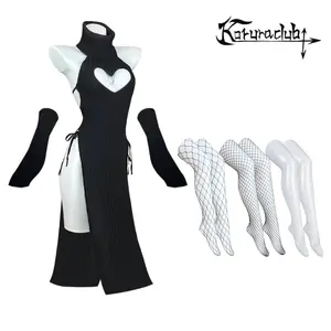 KORURACLUB 2026 Hottest Picks Heart Cheongsam Cosplay Set with High-Waist Fishnet Tights (3-Piece)
