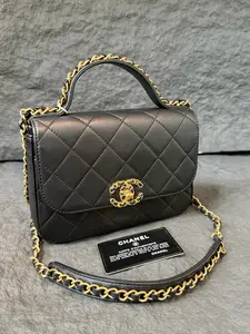 Pre-owned CHANEL SN28 Calfskin Quilted Chain Infinity Top Handle Flap
