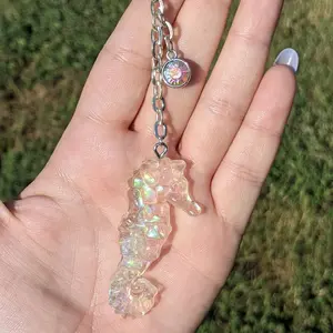 Iridescent Seahorse Keychain with Iridescent Charm Sparkling Sea Life Accessory