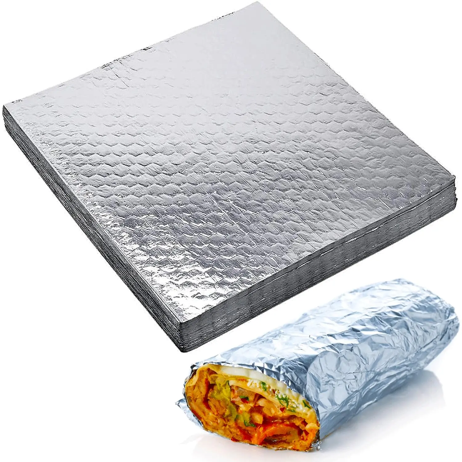 100 Pcs Disposable Durable Insulated Tin Foil Food Wrapping Sheets - 10 3/4 x14 in, Honeycomb Interior, Heat & Grease Resistant, Keeps Food Warm Longer for Hamburger, Sandwich