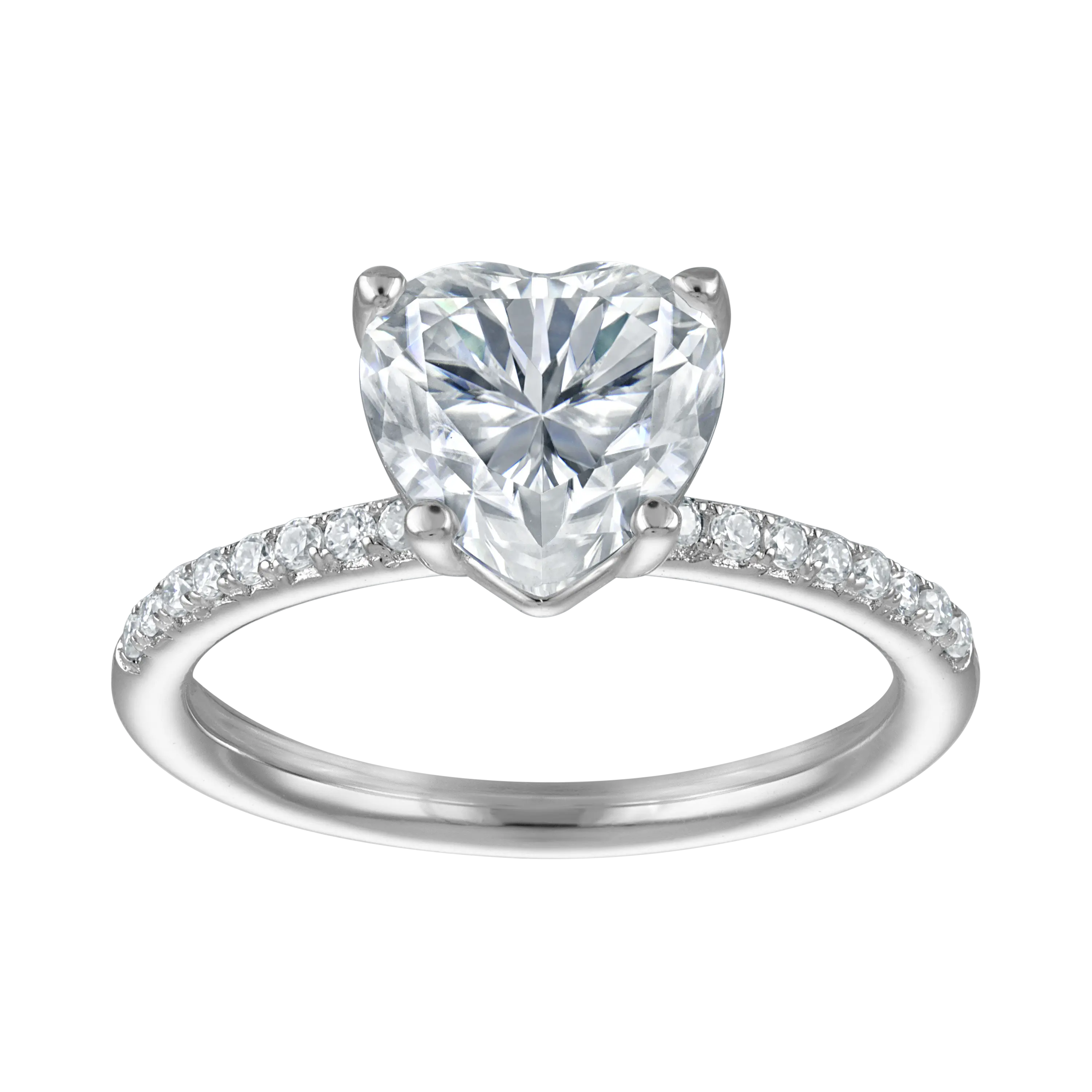 Pave 2ct. Heart Moissanite Solitaire Ring