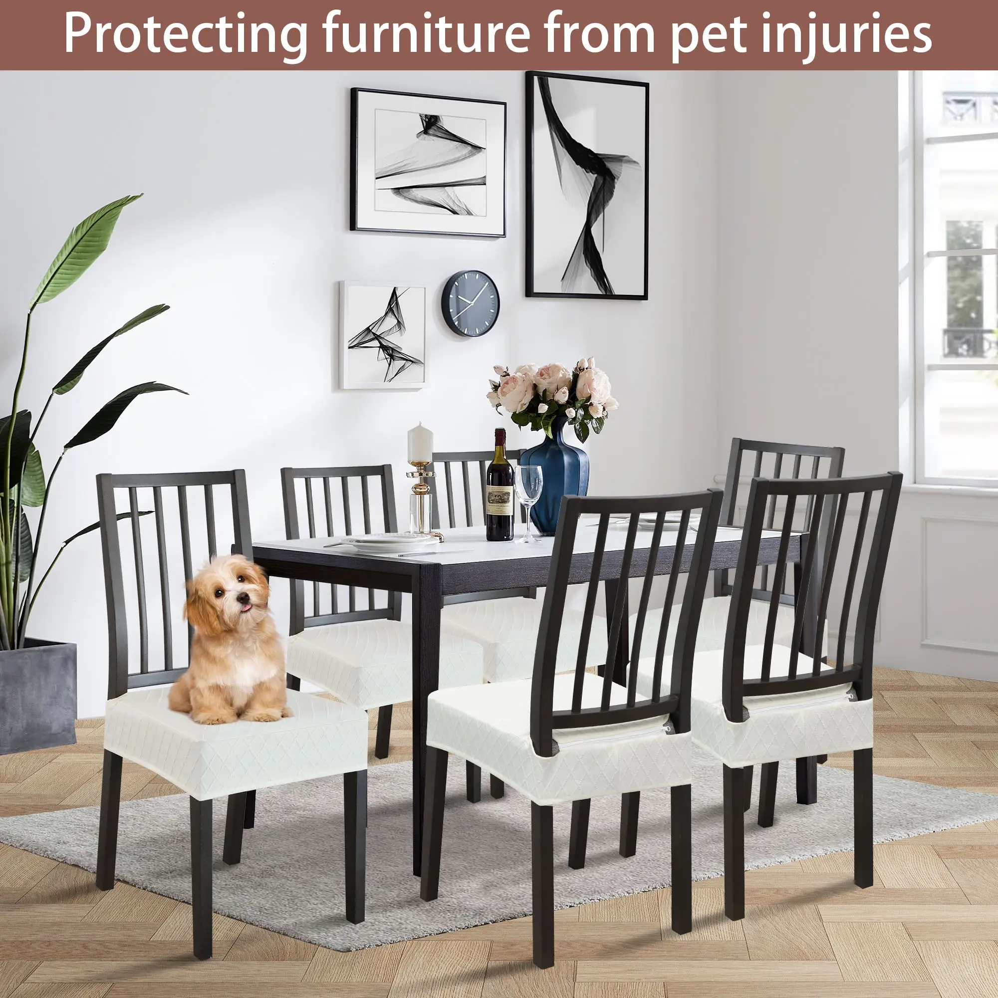 Dining chair covers, dining chair seat covers (two-piece, four-piece, six-piece), stretch jacquard kitchen chair covers, removable and washable dining