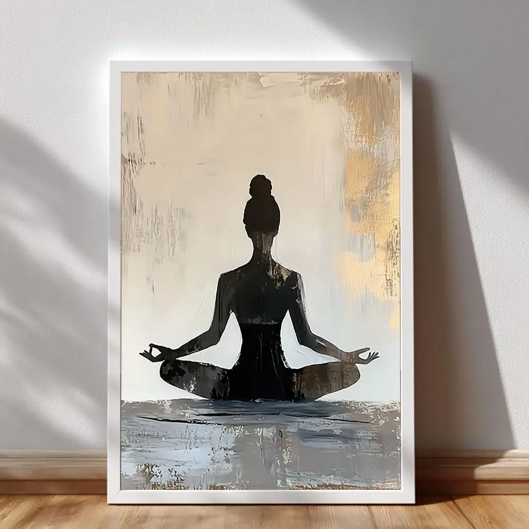 Yoga Meditation Poster Print, Organic Modern Yoga Pose Silhouette Wall Art for Yoga Lovers, Mindfulness Decor for Home Gym and Meditation Room