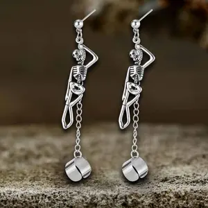 GTHIC Gothic Skeleton Stainless Steel Chain Stud Earrings for Men and Women Fashion Accessories Daily Wear Birthday Gifts