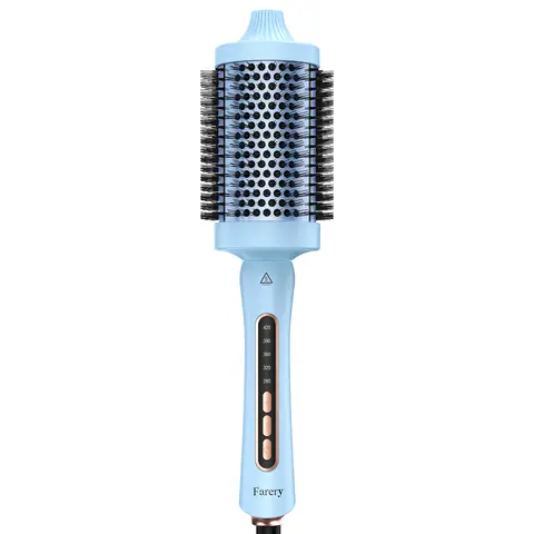 Farery 2.4-Inch Thermal Blow Dryer Brush Curlers & Straighteners, 60mm Heated Round Brush for Long Hair, 5 Heat Settings (280–420°F), Triple PTC, Dual Voltage, for Volume, Blowout, Beach Waves, Hair Transformation, Bombshell Style