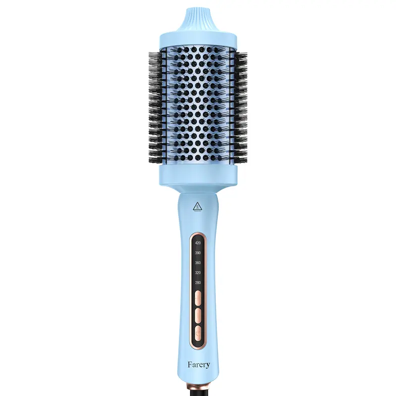 Farery 2.4-Inch Thermal Blow Dryer Brush Curlers & Straighteners, 60mm Heated Round Brush for Long Hair, 5 Heat Settings (280–420°F), Triple PTC, Dual Voltage, for Volume, Blowout, Beach Waves, Hair Transformation, Bombshell Style