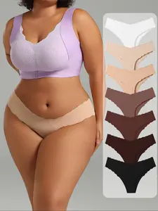 HOTCOM New Women's Silk Nylon Panty Set, 7 Pack Plus Size Seamless Triangle Briefs, Shell Edge Design, Soft Skin Fit, High Stretch Invisible, Breathable, All Seasons，everyday wear, Size XL-4XL