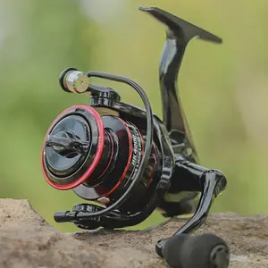 [W] New 17+1BB HK3000-6000 Spinning Fishing Reel - 5:2:1 High Speed Ratio, Aluminum Alloy Spool, Durable Saltwater & Freshwater Ready With Ergonomic Metal Grip (Black/Red)