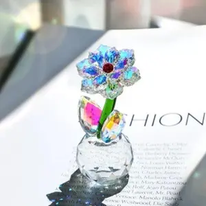 Flower Crystal Figurine with Vase Bouquet K9 Crystal Handmade Ornament for Wife Girlfriend Women Home Table Decor Valentine's Day