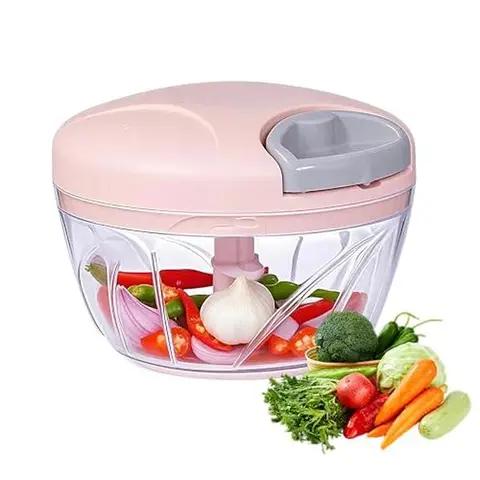 Manual Kitchen Veggie Chopper - Handheld Cordless Compact Travel-Ready Tool with 3 Durable Stainless Steel Blades, Adjustable Cutting Thickness, Pull-and-Go Prep, Eye Irritation Reduction, Safety Lock, Fast Chops Veggies Fruits Herbs Pesto & Puree