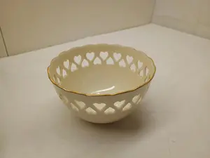 VINTAGE Lenox Heart Collection Bowl with Heart Cut Outs - 24kt - USA (G016)