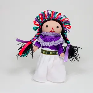 Mexart Mexican Handmade Maria Rag Doll with Traditional Dress 7" | Mona de Trapo con Vestido Tradicional (Assorted Colors)