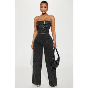 Sweet Love Mineral Wash Pant Set - Black