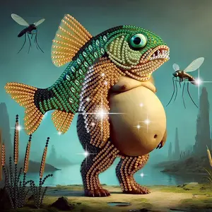 Diamond Halloween Painting Kits for Adults, DIY Mutant Monster Fish Designs Diamond Art Special Shape Diamond Partial Mosaic Craft Kits, Home Wall Painting Decor Fantastic Art Gift（11.8*11.8in）