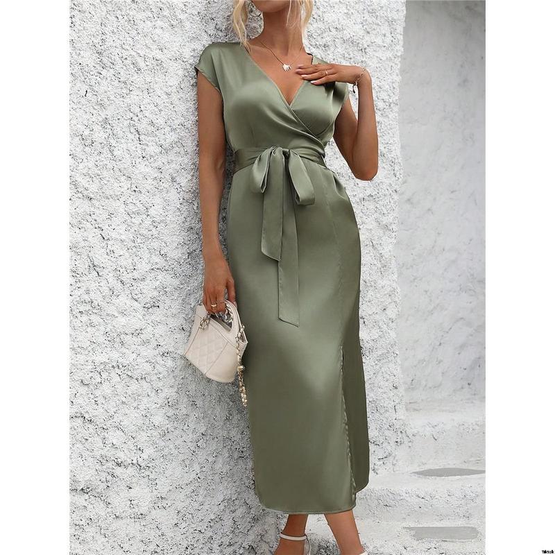 Dress Slit High Waist Collar Wrap Women Clasi SHEIN