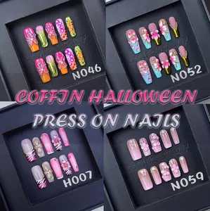 [ablab collection] 3D Handmade Press on Nails with Crystal Art Coffin Flower French Tip Press-On Nails Pearl for luxury Magical Wear Silver Y2K Horror Bling Almond European Glitter Glitter Halloween Themed Pink Glossy Press-On Nails Set Swirl Gingerbread