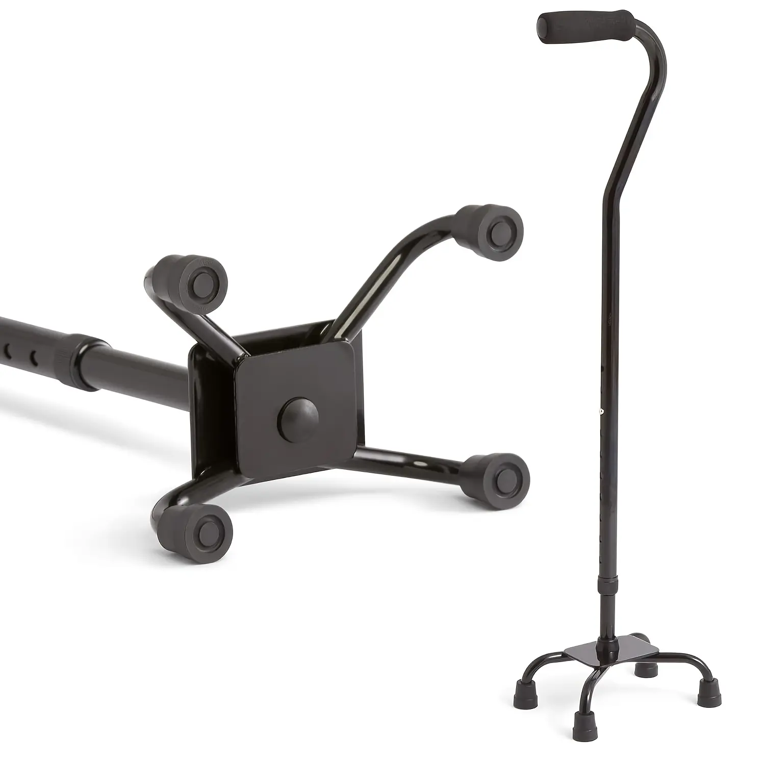 Quad Cane Lightweight Aluminum Wide Base Adjustable Collapsible for Seniors Adults Knee Surgery Recovery Daily Support Portable Mobility Aid
