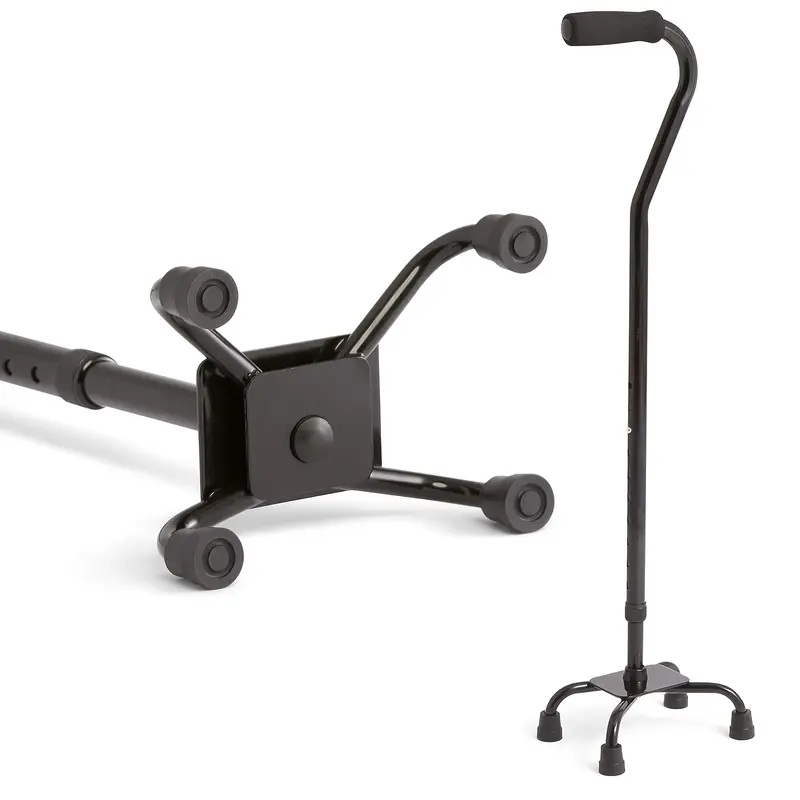 Quad Cane Lightweight Aluminum Wide Base Adjustable Collapsible for Seniors Adults Knee Surgery Recovery Daily Support Portable Mobility Aid