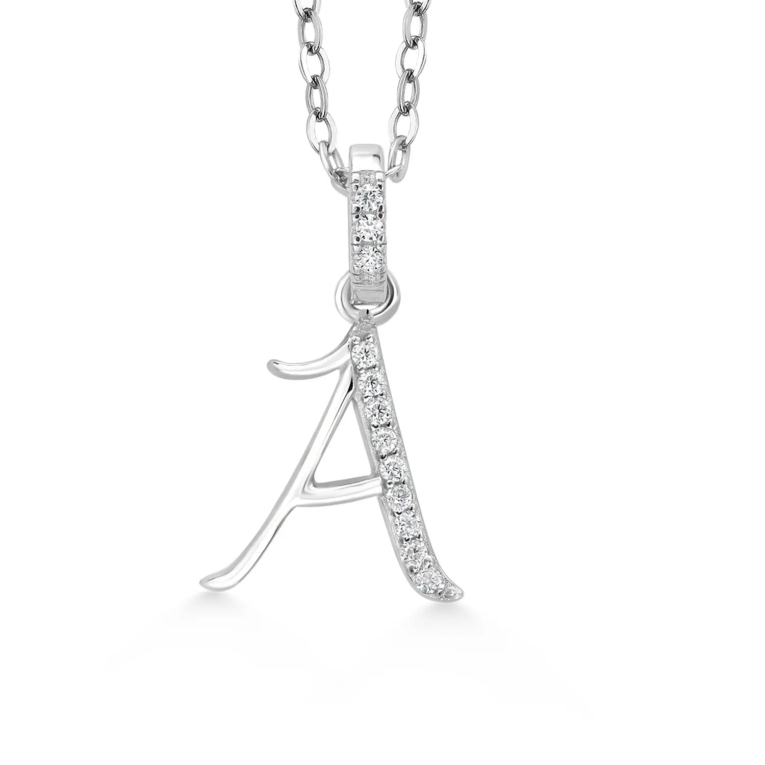 Initial Pendant Necklace Letter A to Z Alphabet | 925 Sterling Silver | White Moissanite | Gift Women Mother's Day Christmas Wife Mom Girlfriend Anniversary Birthday | By Keren Hanan