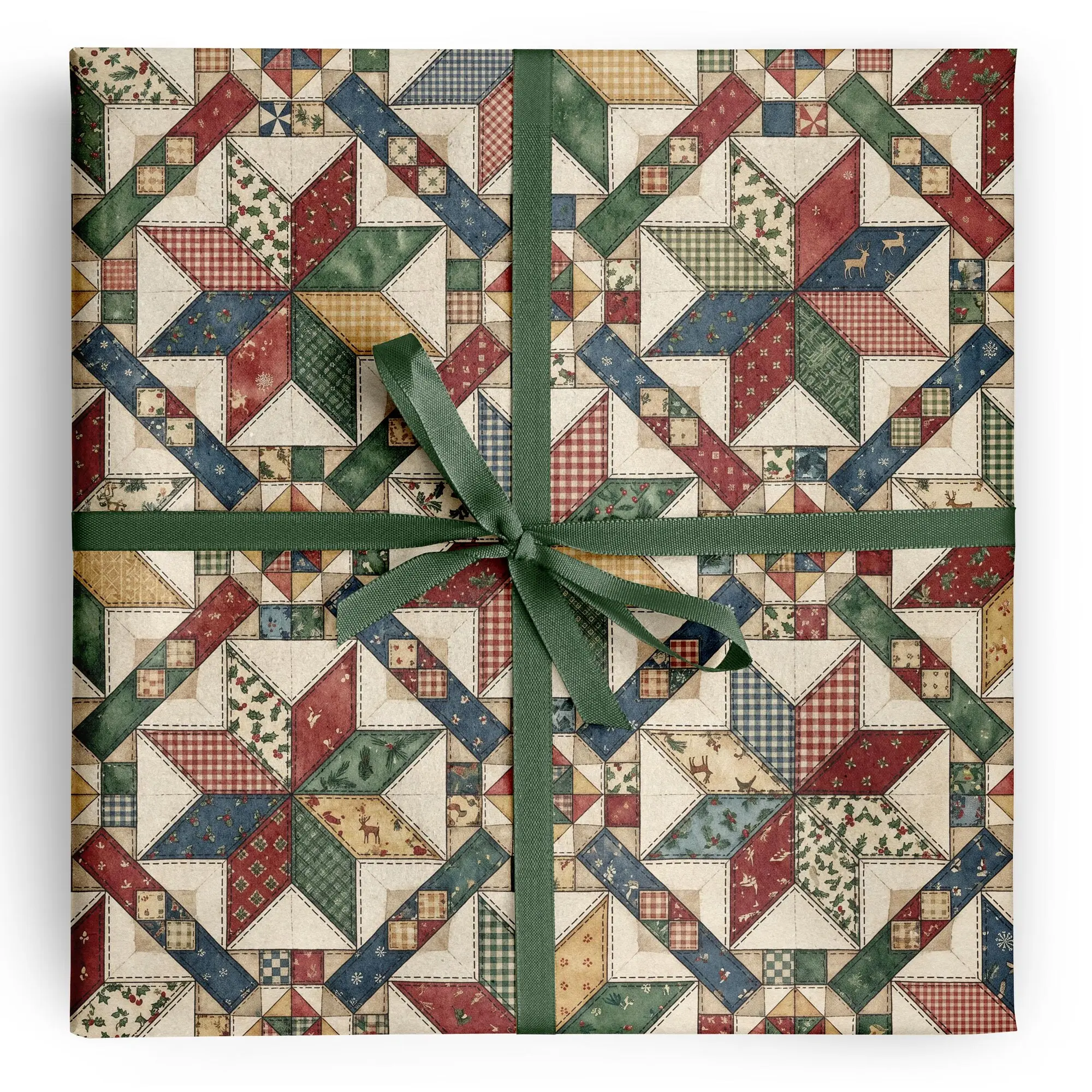 Heirloom Christmas Quilt Wrapping Paper Vintage Holiday Gift Wrap