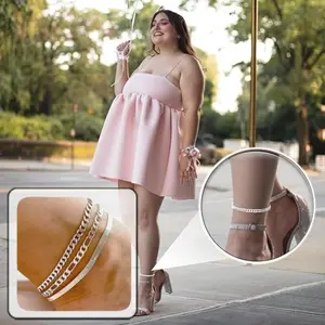 3Pcs Elegant 925 Sterling Silver Ankle Chains for Women - Sparkling, Shimmering Design with Crystal Accents, Perfect for Daily Wear, Parties, Beaches, and Special Occasions Beach Accessories | Sparkling Ankle Chains | Durable Jewelry, Ankle Chain Jewelry