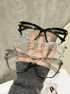 3 pairs of women's and men's cat-eye-shaped personalized trendy flat glasses combination, suitable for daily reading, back-to-school accessories, and beach wear.