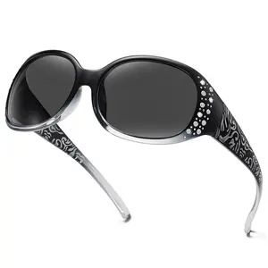 Retro Oval Oversized Sunglassses Diamond Border Patterned Legs Polarized Fashion Sunshade for Outdoor