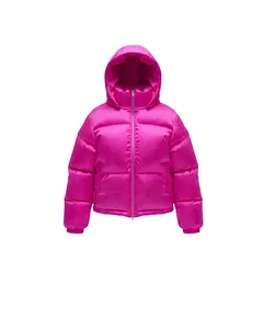 Retro Monogram Puffer Coat for Winter, Custom Pink Design with logo Shell Womenswear