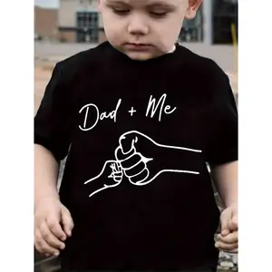 New Trendy 'Dad+Me' Letter Print Short-Sleeve T-Shirt, Casual Sports Round-Neck T-Shirt for Boys