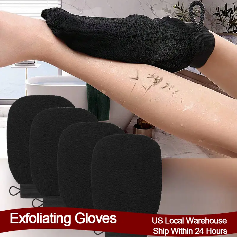 4pcs/6pcs/10pcs Black Exfoliating Gloves, Double Sided Body Scrubber for Shower, Spa, Massage & Body Scrubs, Bathing Accessories, Exfoliating Bath Gloves, Exfoliating Mitt, Household Bathroom Exfoliating Shower Gloves Protective Cleaning Glove