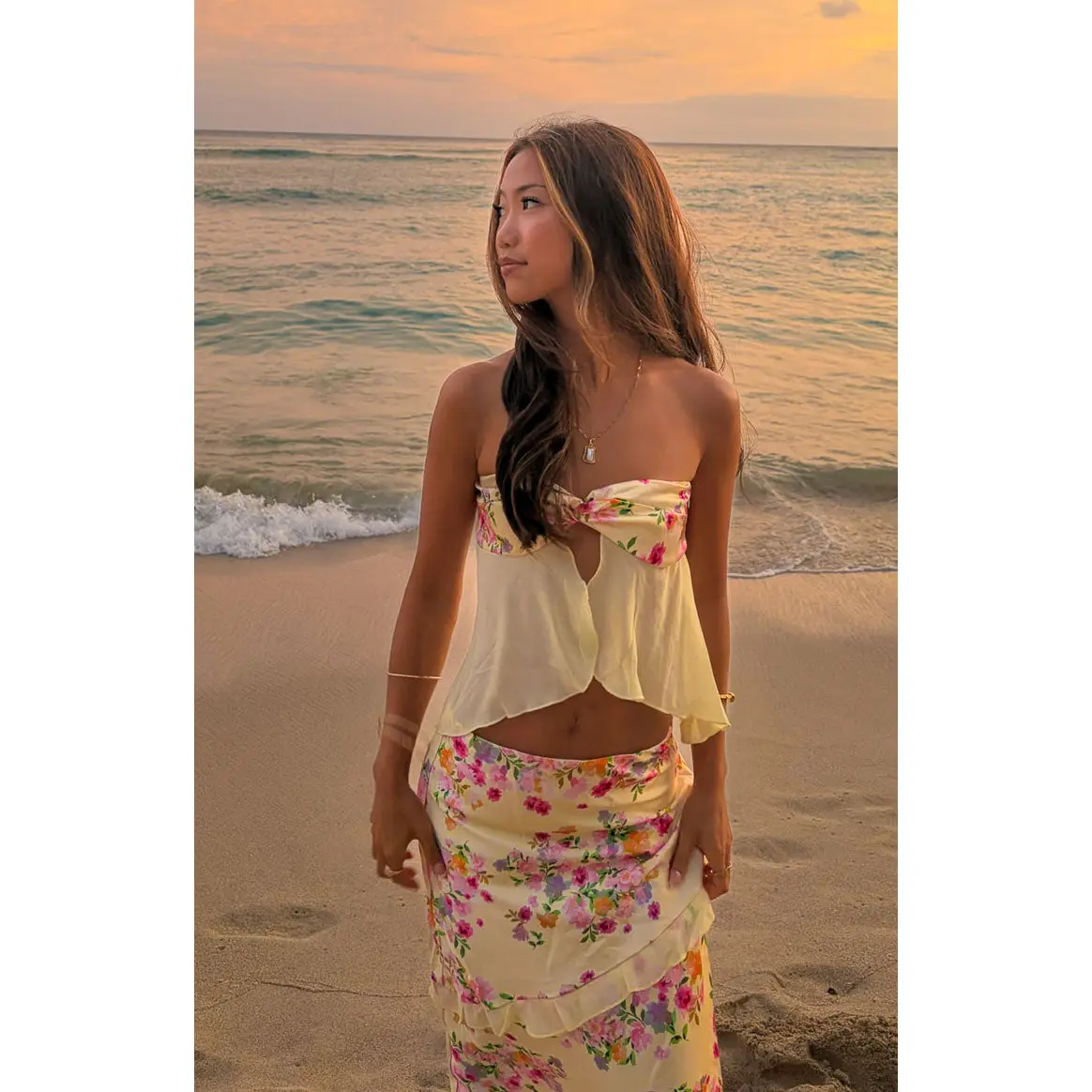 Jacqulin Yellow Bloom Strapless Top